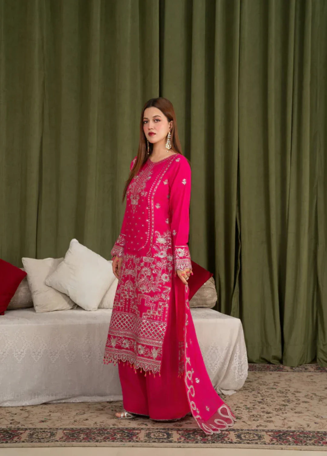 Sehrish by Maherposh RTW Chikankari Viscose Raw Silk 3 Piece Suit MP-SR-04 FUCHSIA BLOOM Festive Collection