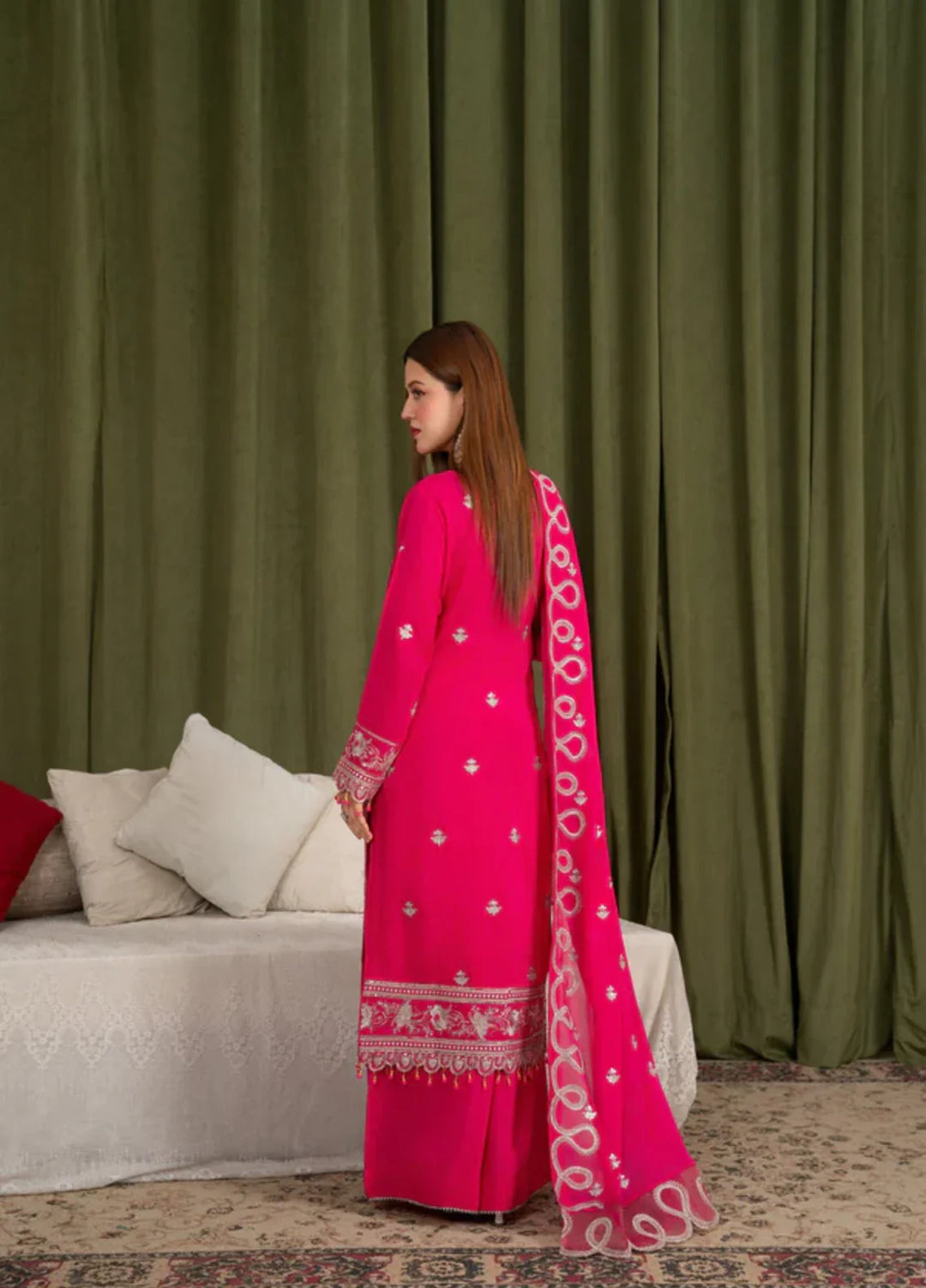 Sehrish by Maherposh RTW Chikankari Viscose Raw Silk 3 Piece Suit MP-SR-04 FUCHSIA BLOOM Festive Collection