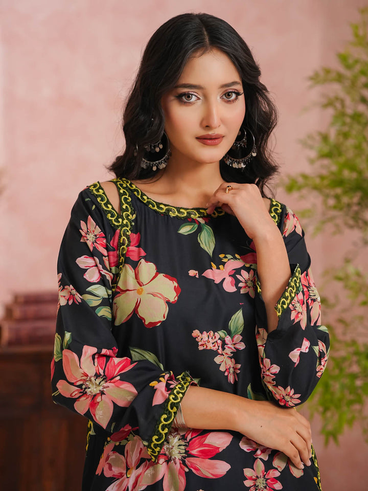 TNG Women RTW Printed Doria 2 Piece Suit Sargoshi Gharara Set Black Casual Collection