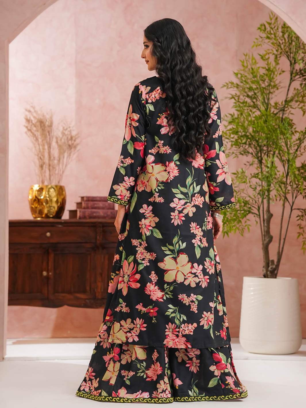 TNG Women RTW Printed Doria 2 Piece Suit Sargoshi Gharara Set Black Casual Collection