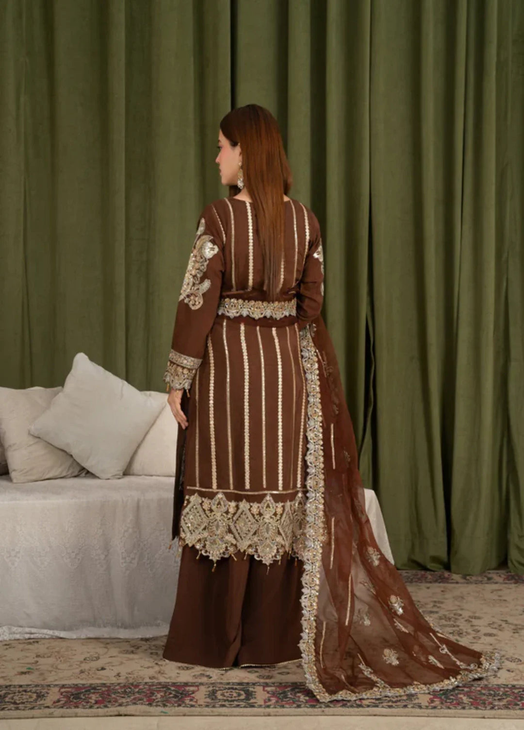 Sehrish by Maherposh RTW Embroidered Viscose Raw Silk 3 Piece Suit MP-SR-05 COCOA HERITAGE Festive Collection
