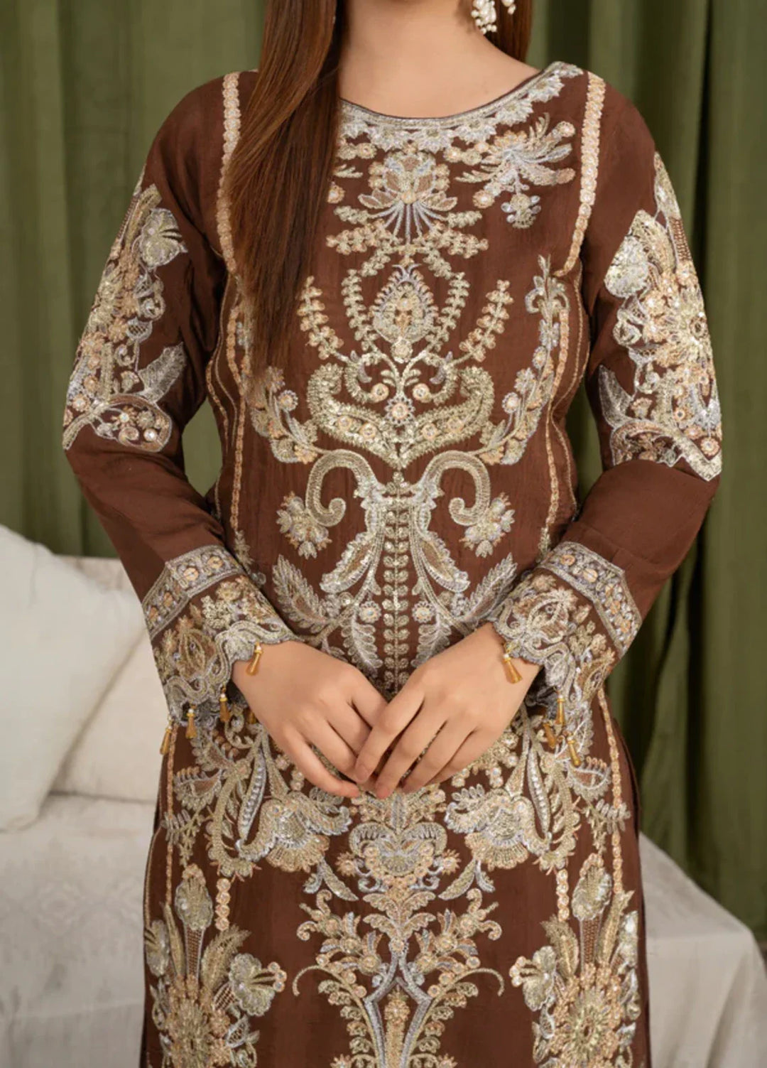 Sehrish by Maherposh RTW Embroidered Viscose Raw Silk 3 Piece Suit MP-SR-05 COCOA HERITAGE Festive Collection