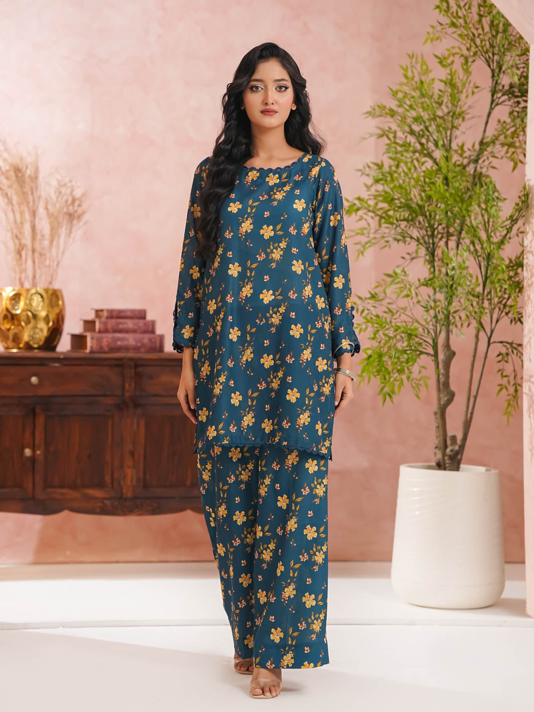 TNG Women RTW Printed Swiss Lawn 2 Piece Suit Ella Teal Casual Collection