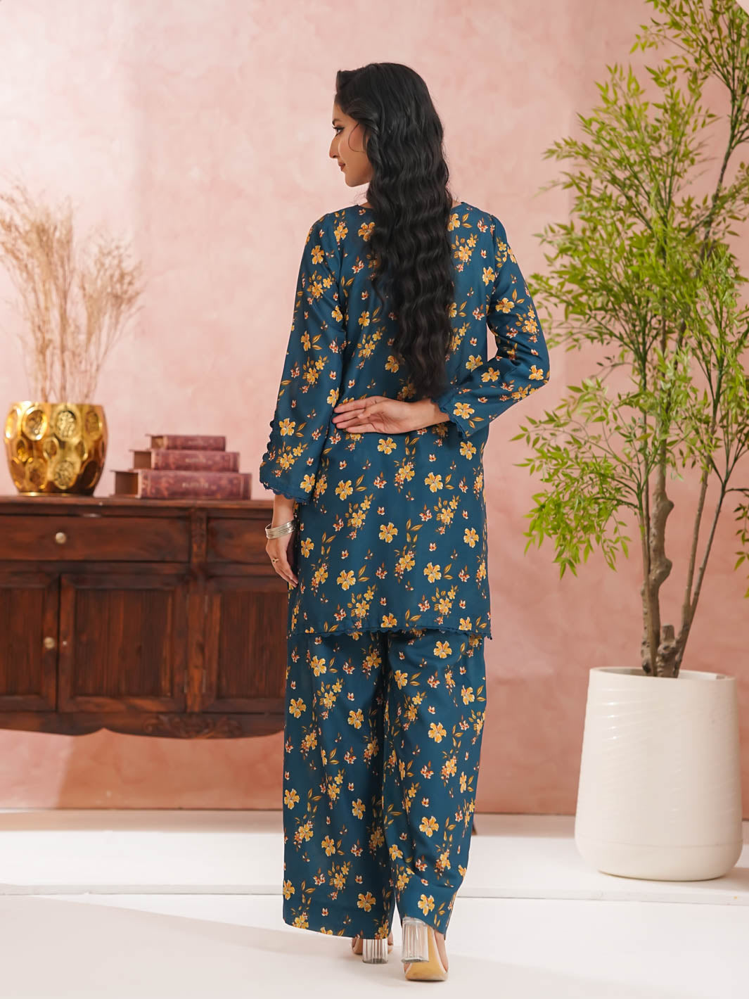 TNG Women RTW Printed Swiss Lawn 2 Piece Suit Ella Teal Casual Collection