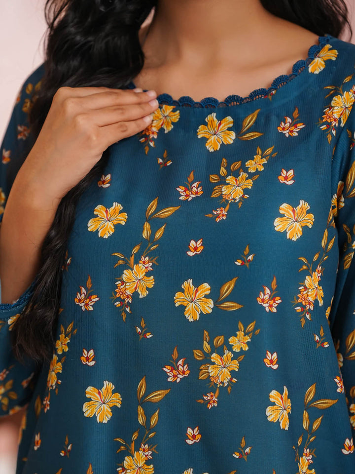 TNG Women RTW Printed Swiss Lawn 2 Piece Suit Ella Teal Casual Collection