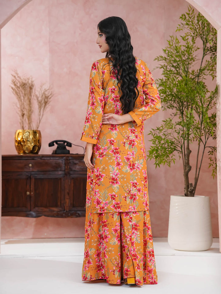 TNG Women RTW Printed Doria 2 Piece Suit Neena Gharara Set Mustard Casual Collection