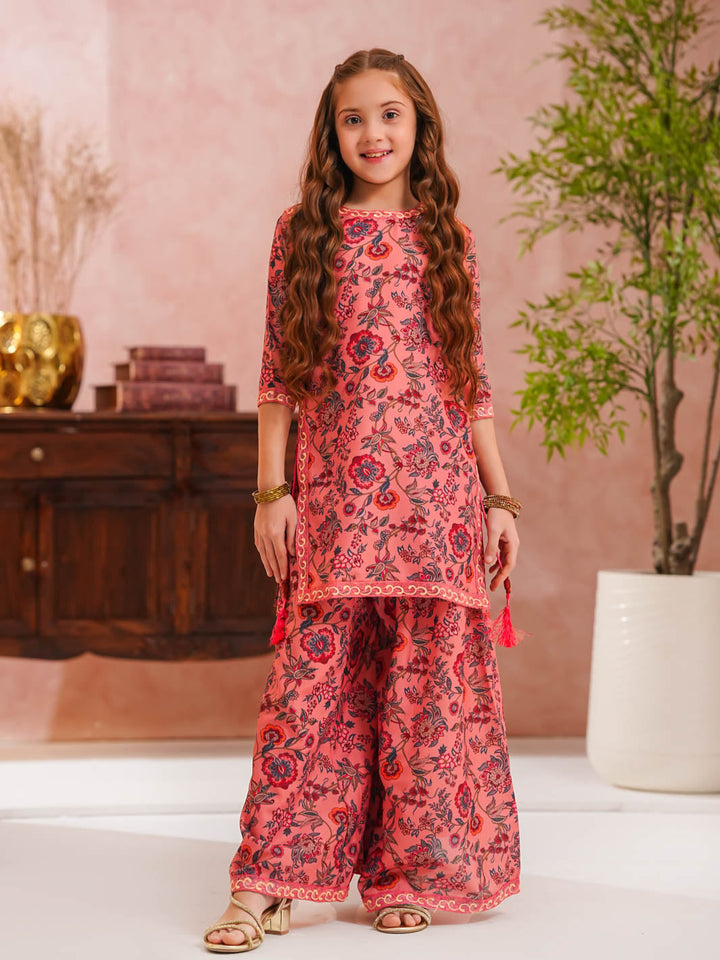 TNG Girls RTW Printed Swiss Lawn 2 Piece Suit Sargoshi Gharara Set Pink Festive Collection