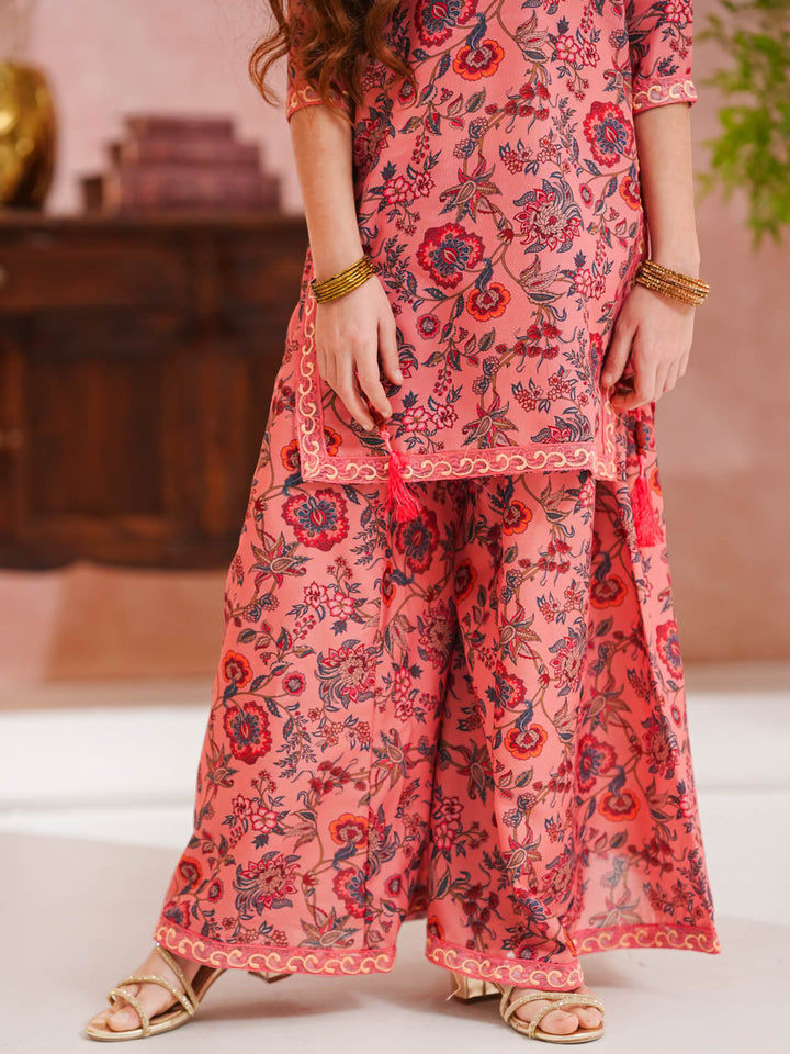 TNG Girls RTW Printed Swiss Lawn 2 Piece Suit Sargoshi Gharara Set Pink Festive Collection