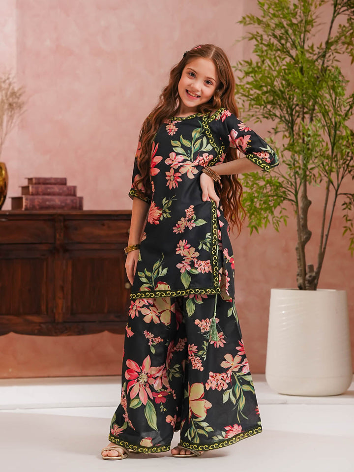 TNG Girls RTW Printed Doria 2 Piece Suit Sargoshi Gharara Set Black Festive Collection