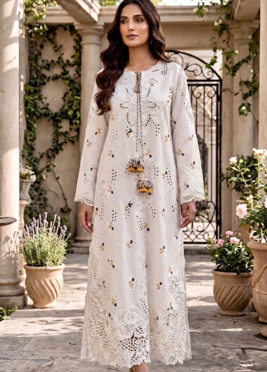 House of Nyyra Women RTW Embroidered Chikankari 1 Piece Suit Ivy Summer Collection