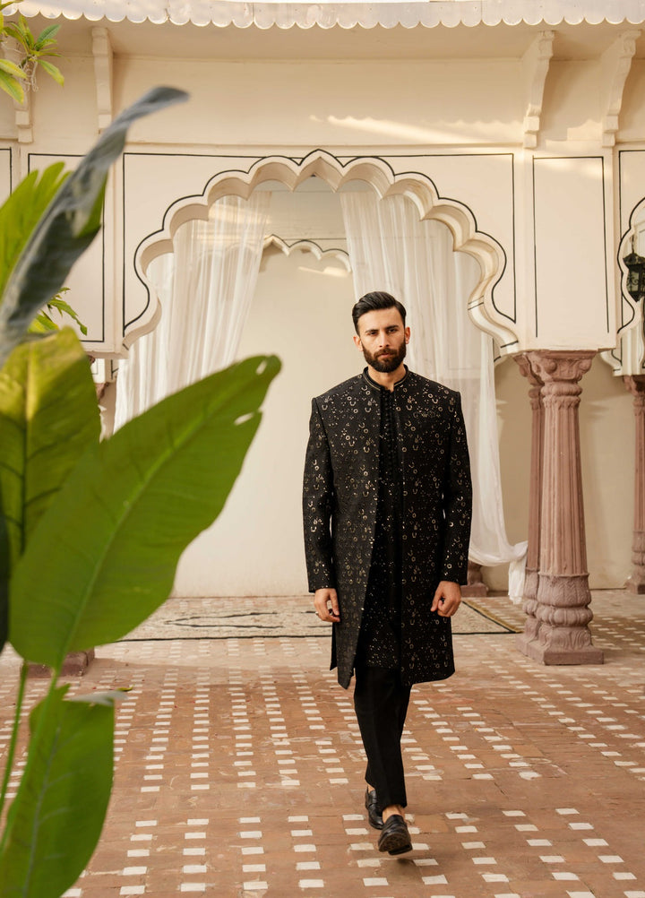 Dildaar by Hamna Ehtasham Mens RTW Embroidered Korean Silk 3 Piece Suit Faris Festive Collection