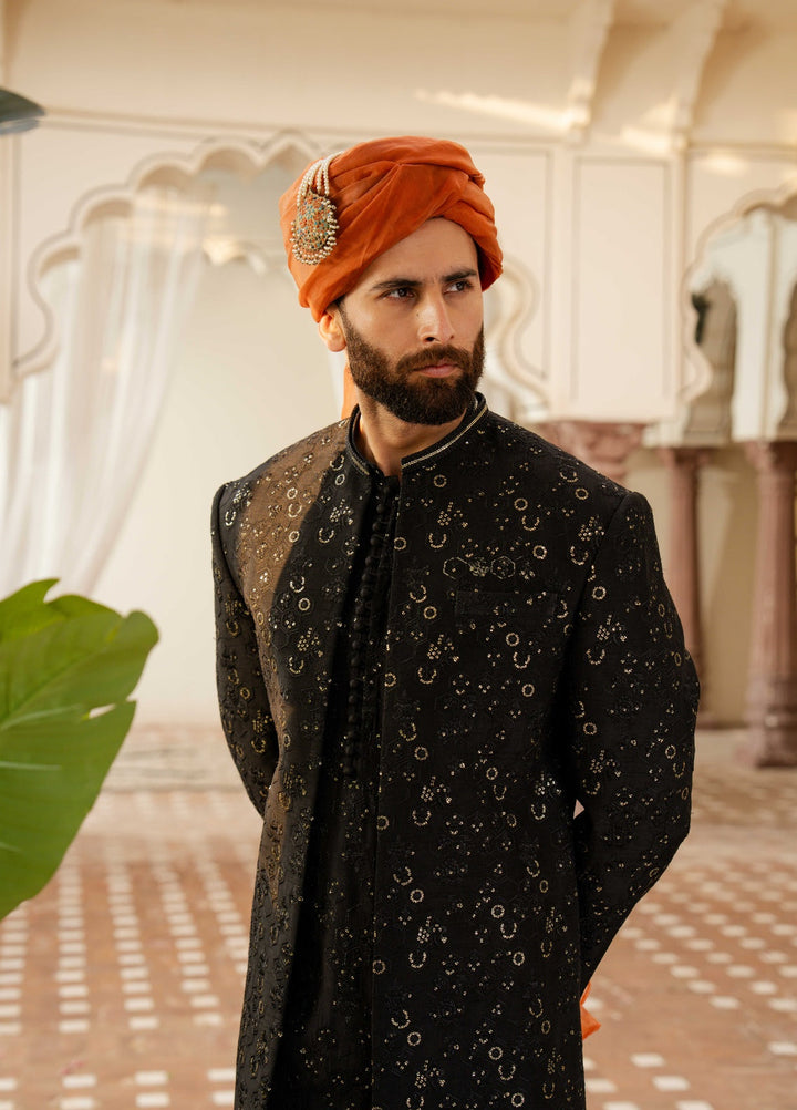 Dildaar by Hamna Ehtasham Mens RTW Embroidered Korean Silk 3 Piece Suit Faris Festive Collection