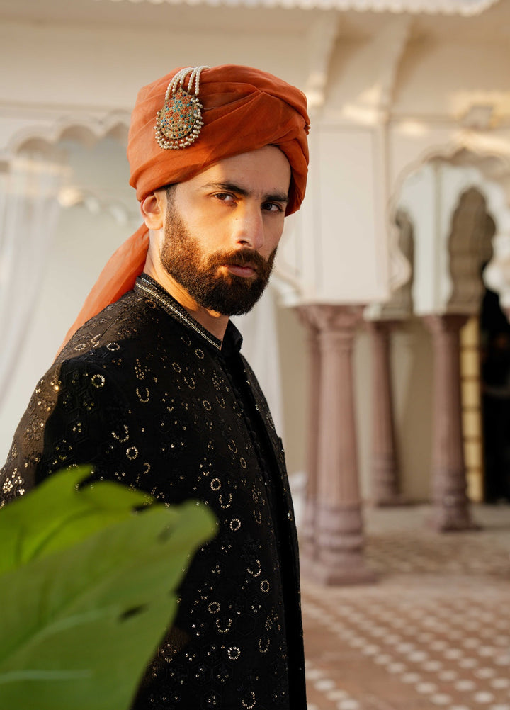 Dildaar by Hamna Ehtasham Mens RTW Embroidered Korean Silk 3 Piece Suit Faris Festive Collection