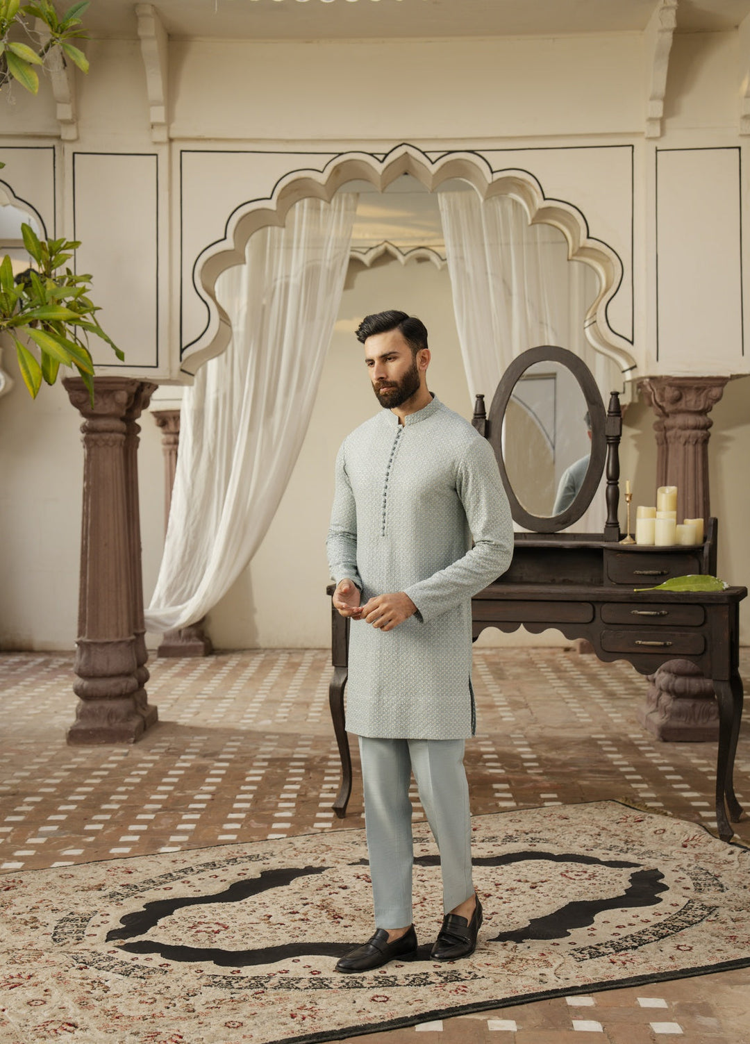 Dildaar by Hamna Ehtasham Mens RTW Embroidered Korean Silk 3 Piece Suit Ayaz Festive Collection