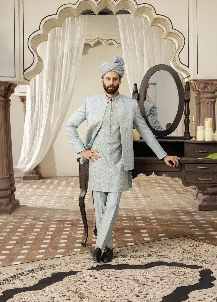 Dildaar by Hamna Ehtasham Mens RTW Embroidered Korean Silk 3 Piece Suit Ayaz Festive Collection