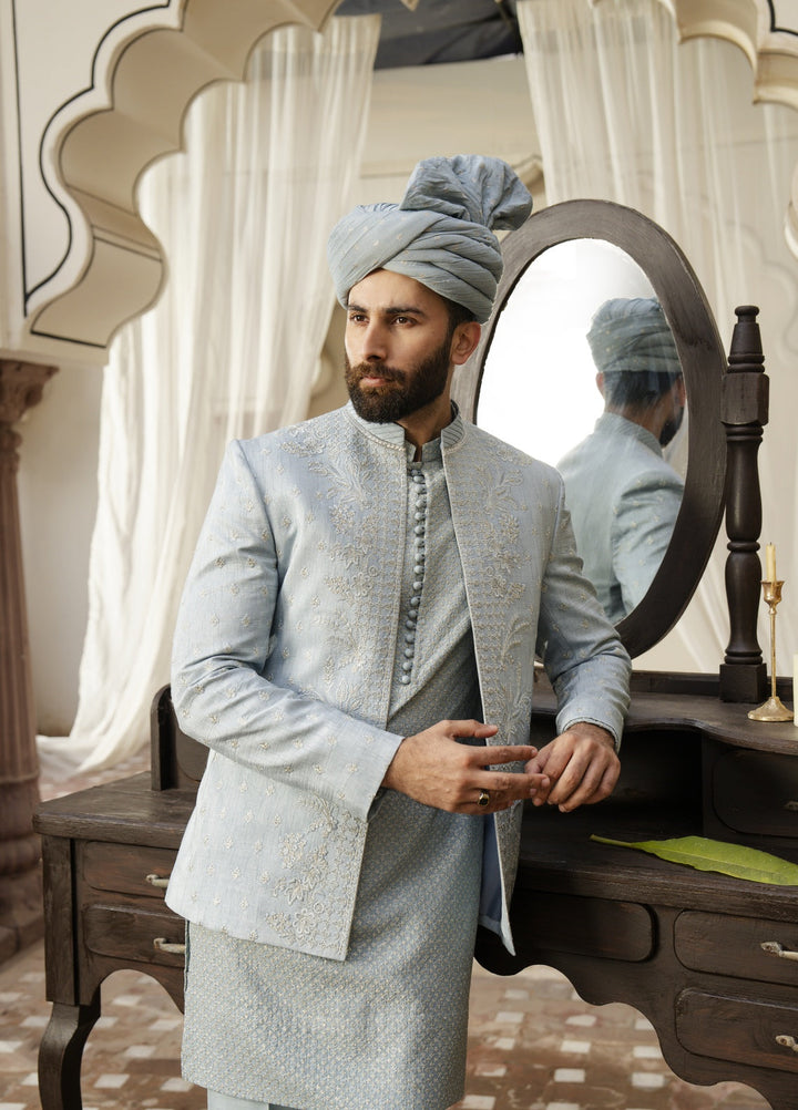 Dildaar by Hamna Ehtasham Mens RTW Embroidered Korean Silk 3 Piece Suit Ayaz Festive Collection