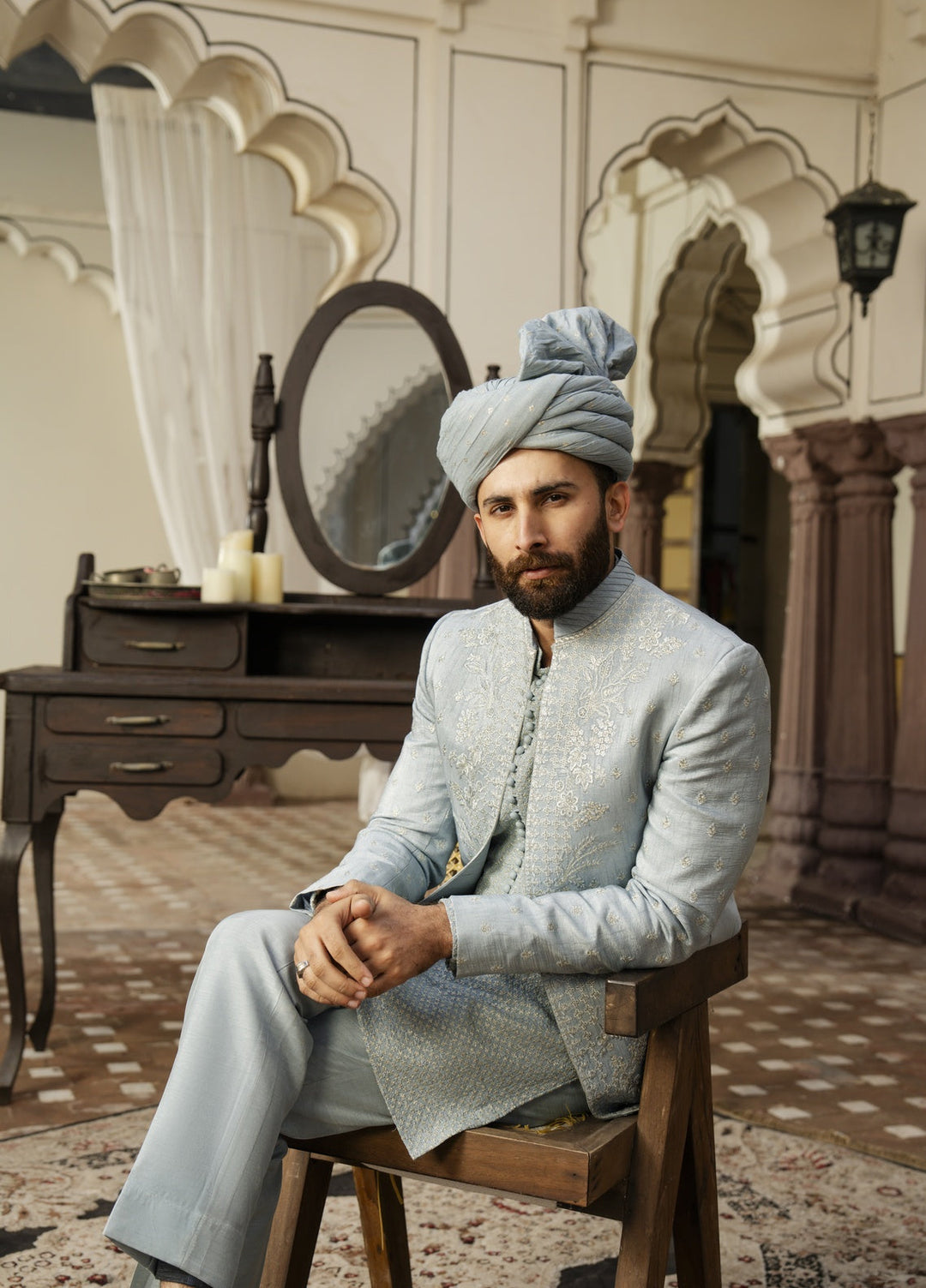 Dildaar by Hamna Ehtasham Mens RTW Embroidered Korean Silk 3 Piece Suit Ayaz Festive Collection