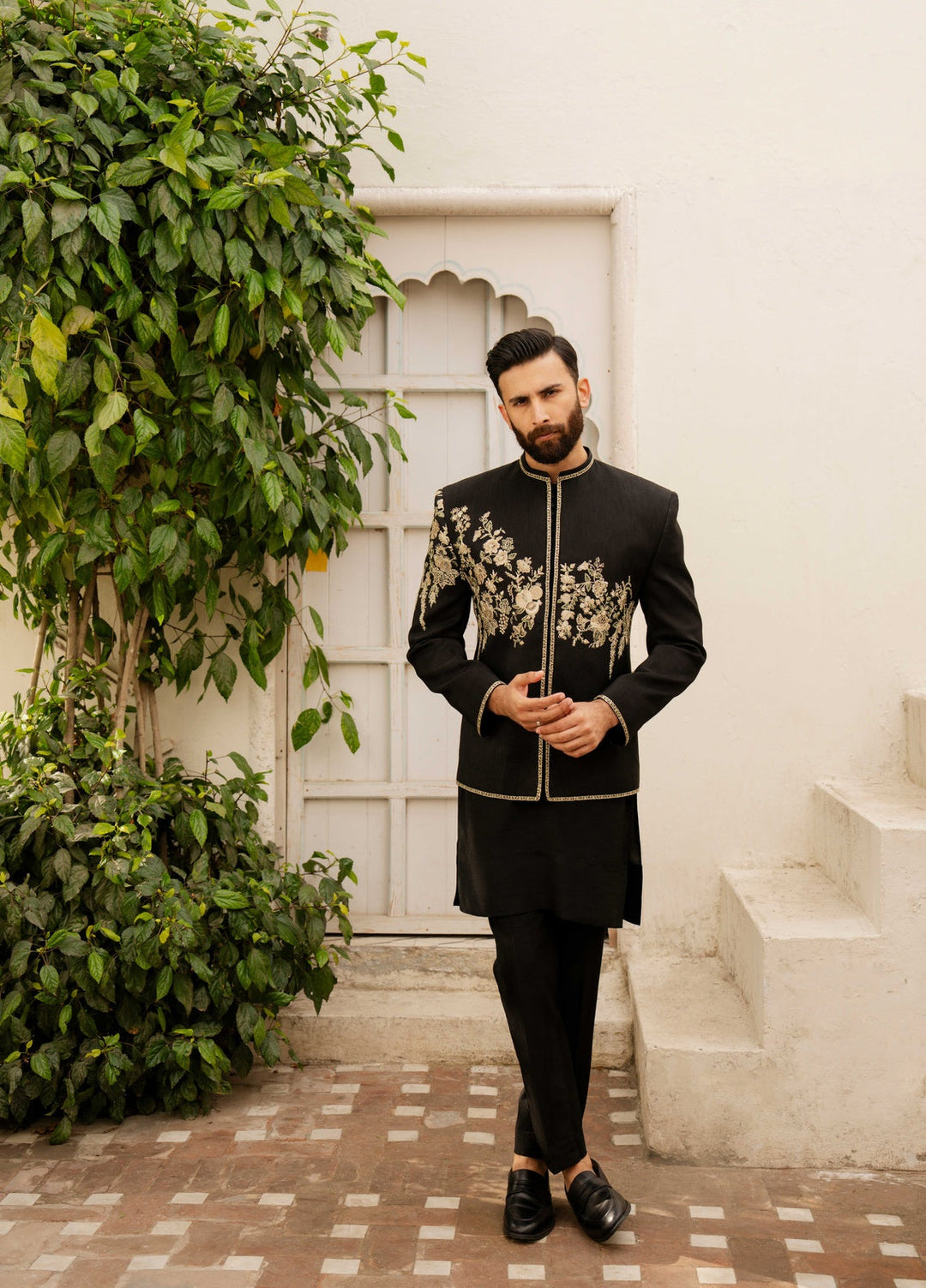 Dildaar by Hamna Ehtasham Mens RTW Embroidered Korean Silk 3 Piece Suit Shahan Prince coat Festive Collection