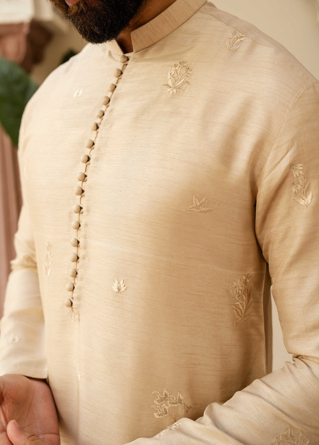 Dildaar by Hamna Ehtasham Mens RTW Embroidered Korean Silk 3 Piece Suit Fiaz Prince coat Festive Collection