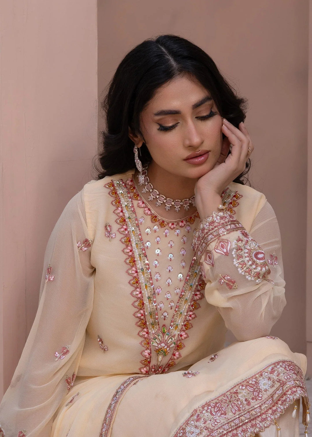 Maher E Naseeb by Maherposh RTW Embroidered Chiffon 3 Piece Suit HM-2013 Festive Collection
