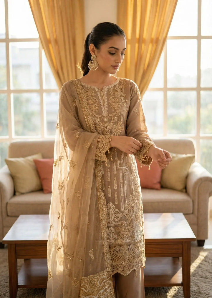Maher E Naseeb by Maherposh RTW Embroidered Chiffon 3 Piece Suit FHM-1043 Festive Collection
