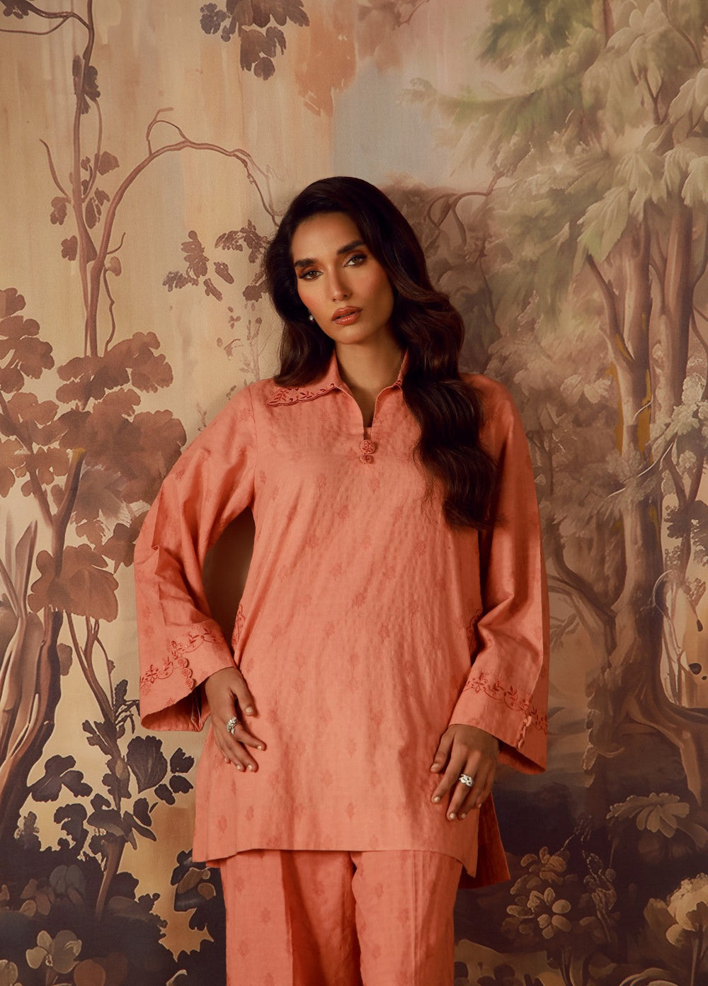 Sahar Women RTW Embroidered Jacquard 2 Piece Suit Sunstone Casual Collection