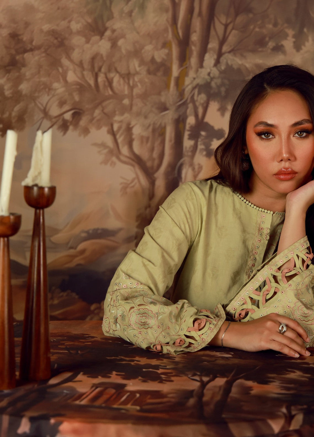 Sahar Women RTW Embroidered Jacquard 2 Piece Suit Jade Casual Collection