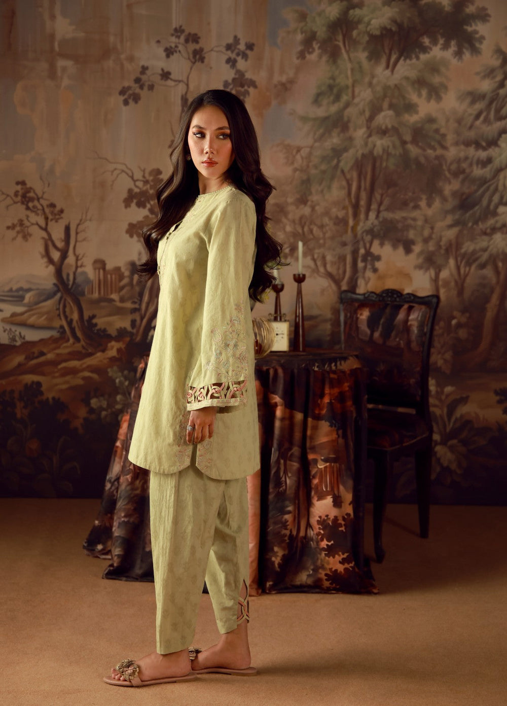 Sahar Women RTW Embroidered Jacquard 2 Piece Suit Jade Casual Collection