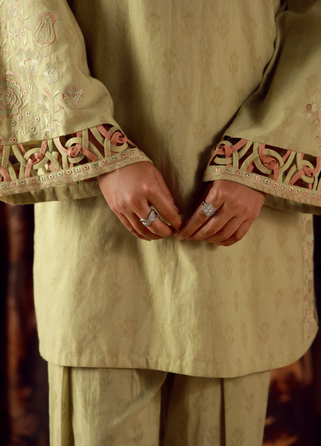 Sahar Women RTW Embroidered Jacquard 2 Piece Suit Jade Casual Collection