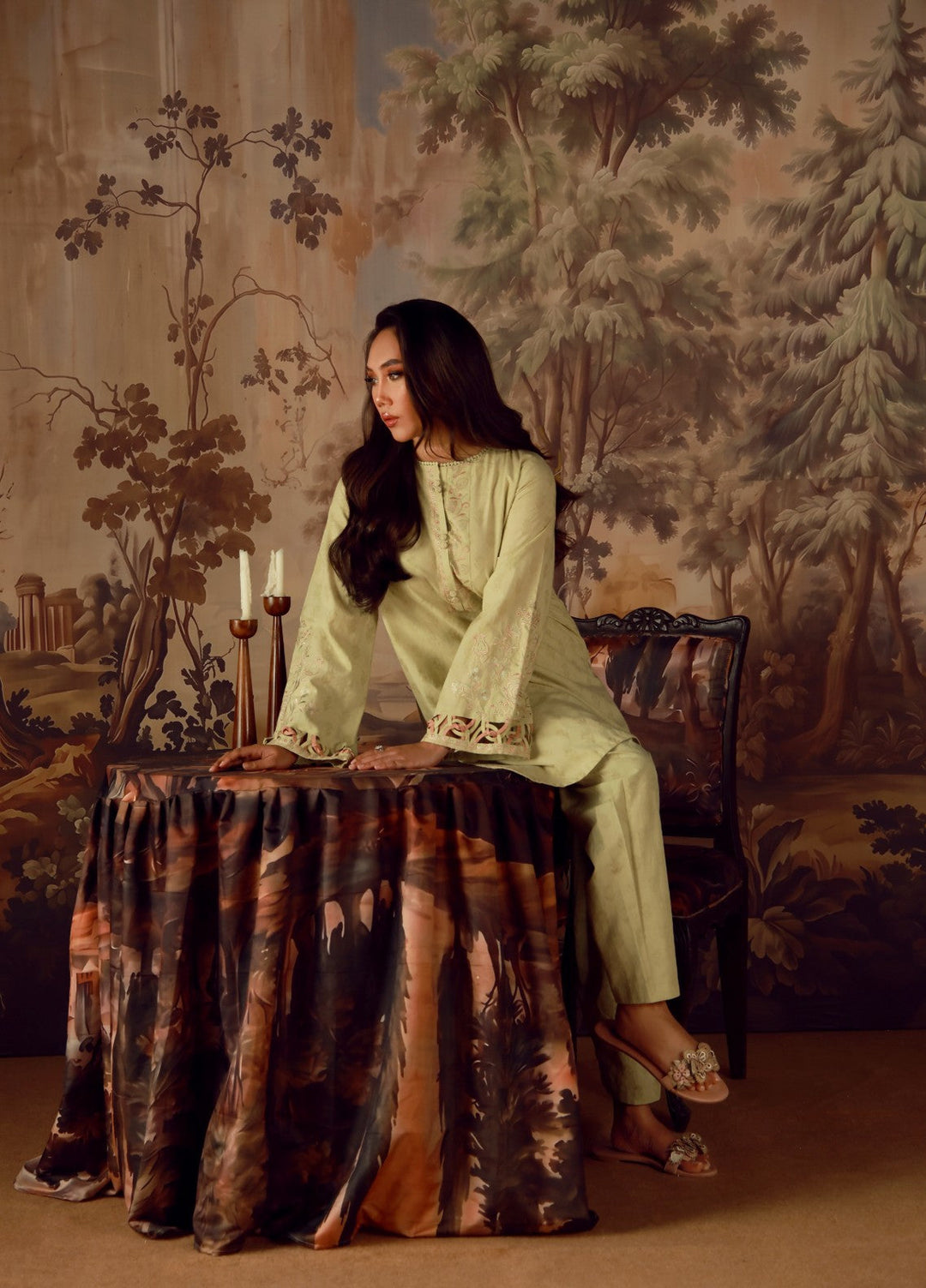 Sahar Women RTW Embroidered Jacquard 2 Piece Suit Jade Casual Collection