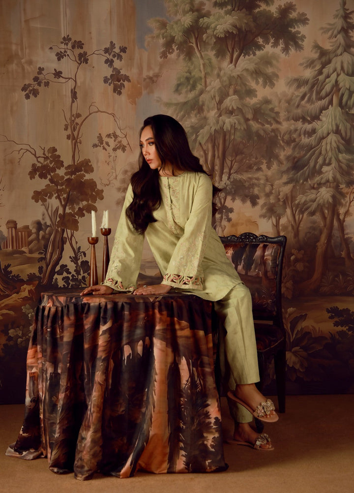 Sahar Women RTW Embroidered Jacquard 2 Piece Suit Jade Casual Collection