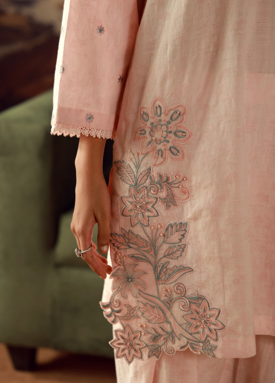 Sahar Women RTW Embroidered Jacquard 2 Piece Suit Rose Quartz Casual Collection