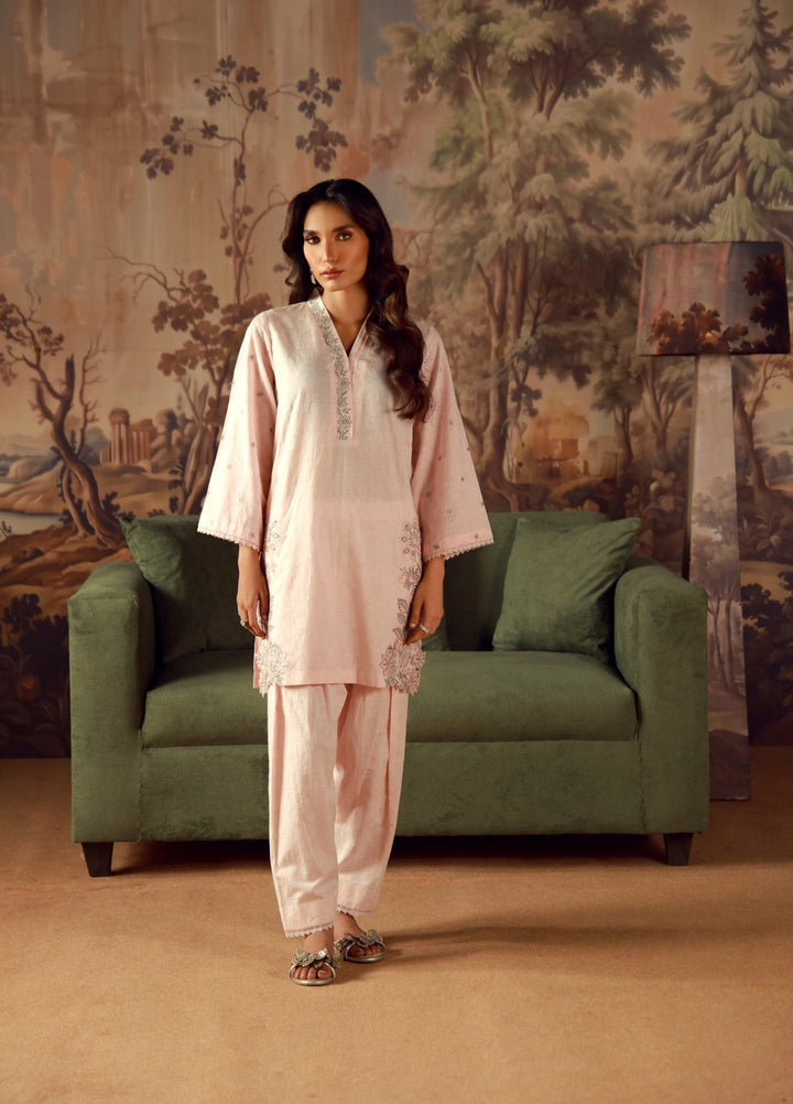Sahar Women RTW Embroidered Jacquard 2 Piece Suit Rose Quartz Casual Collection