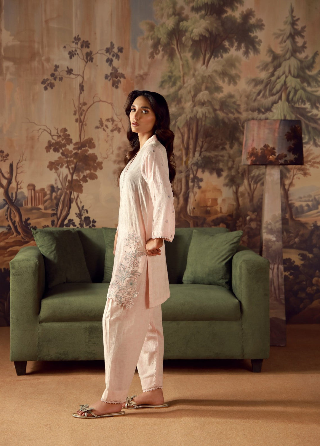 Sahar Women RTW Embroidered Jacquard 2 Piece Suit Rose Quartz Casual Collection