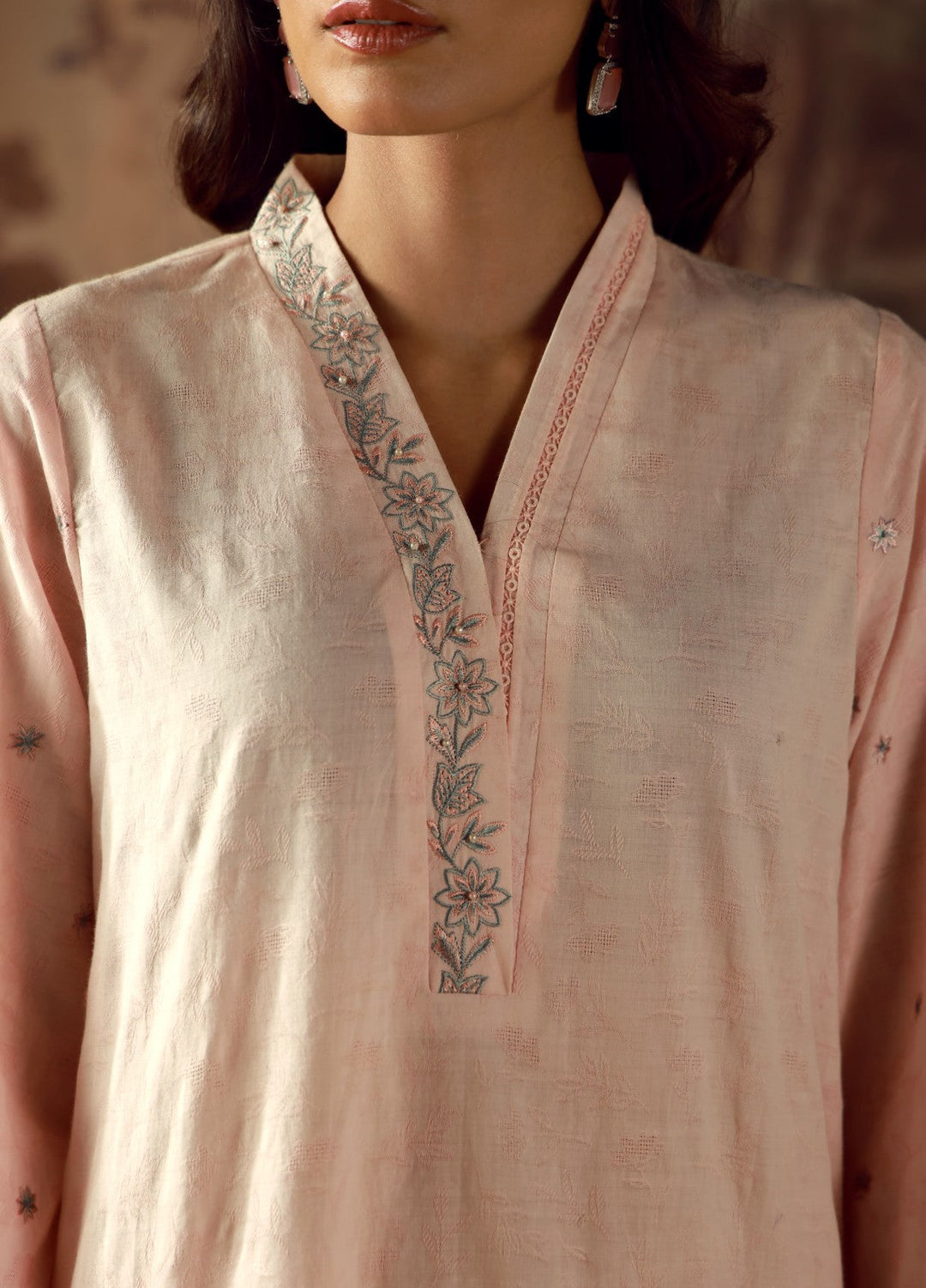Sahar Women RTW Embroidered Jacquard 2 Piece Suit Rose Quartz Casual Collection