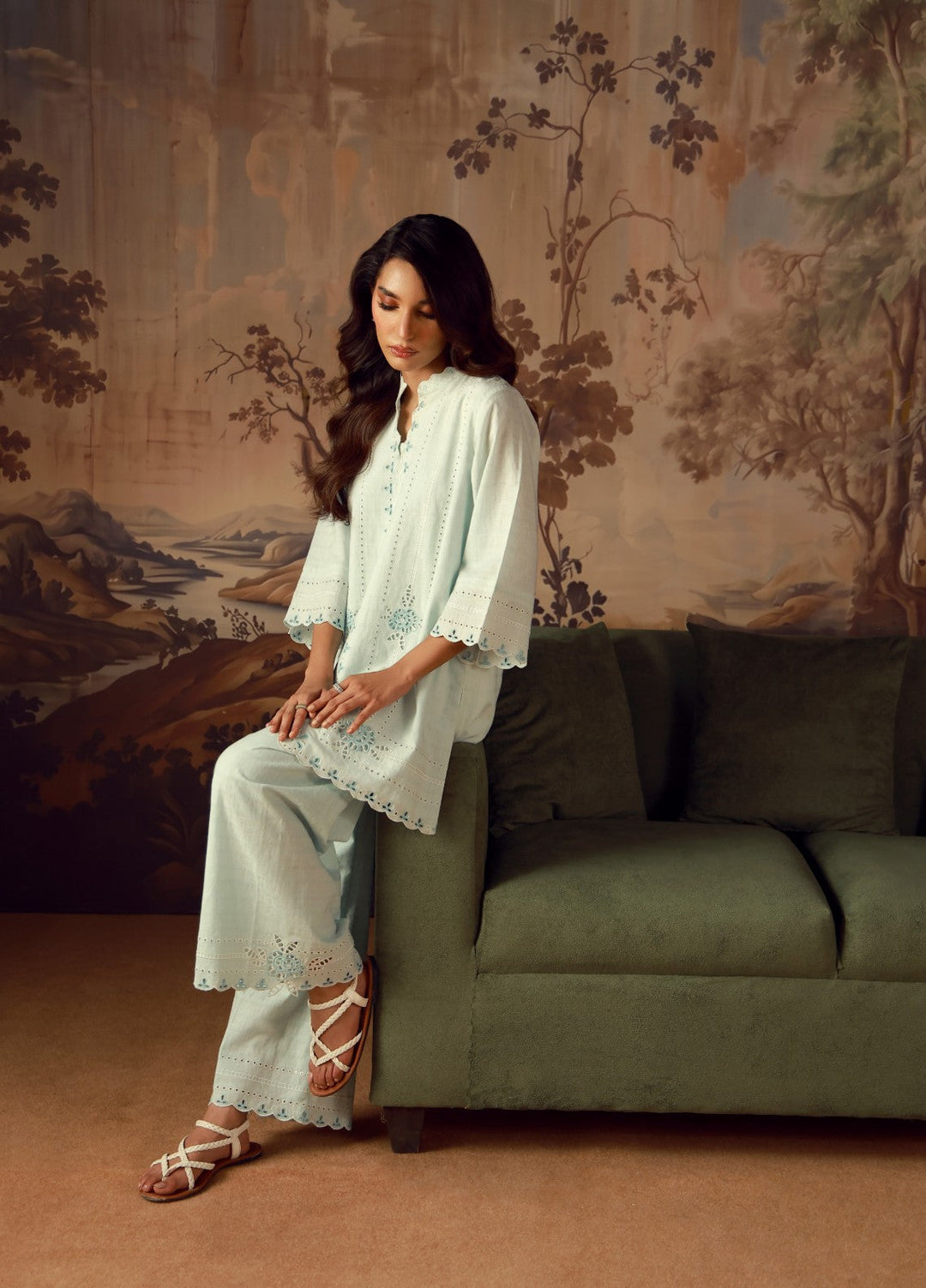 Sahar Women RTW Embroidered Jacquard 2 Piece Suit Aquamarine Casual Collection