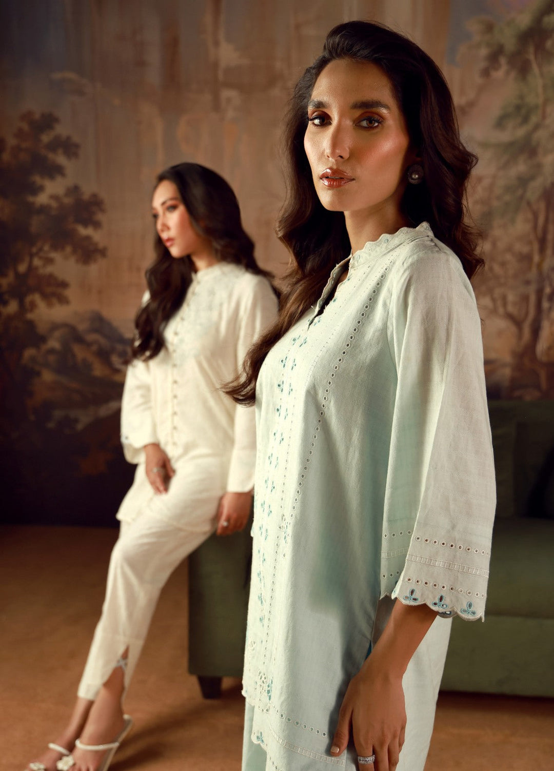 Sahar Women RTW Embroidered Jacquard 2 Piece Suit Aquamarine Casual Collection