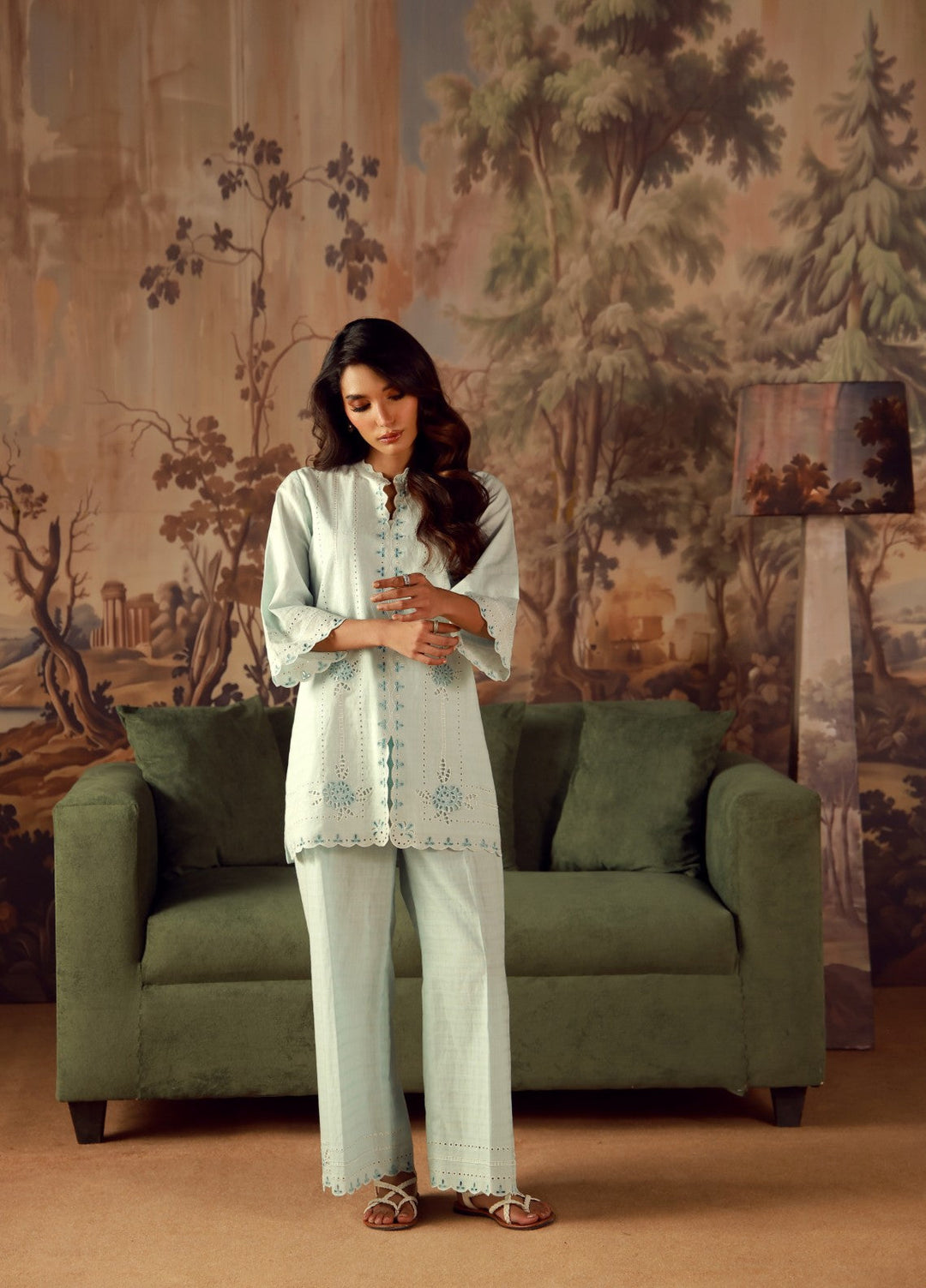 Sahar Women RTW Embroidered Jacquard 2 Piece Suit Aquamarine Casual Collection