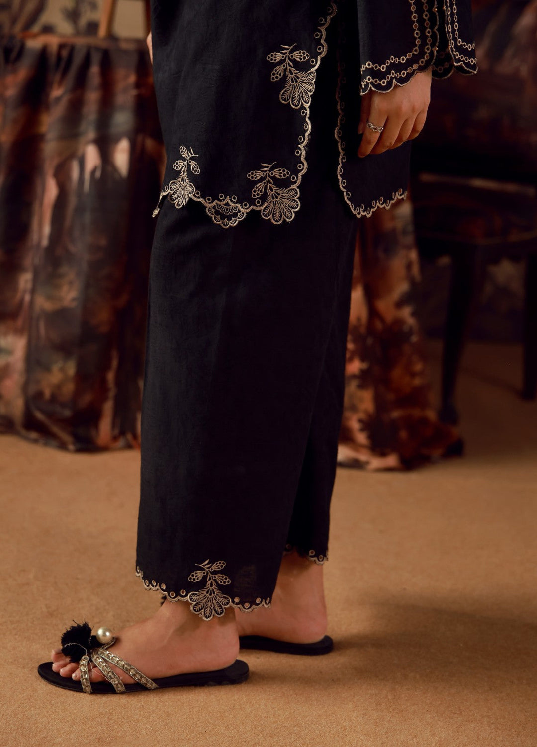 Sahar Women RTW Embroidered Jacquard 2 Piece Suit Black Topaz Casual Collection
