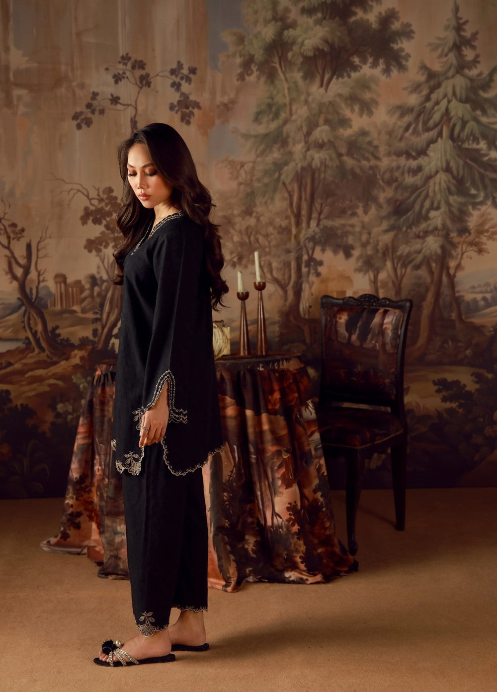 Sahar Women RTW Embroidered Jacquard 2 Piece Suit Black Topaz Casual Collection