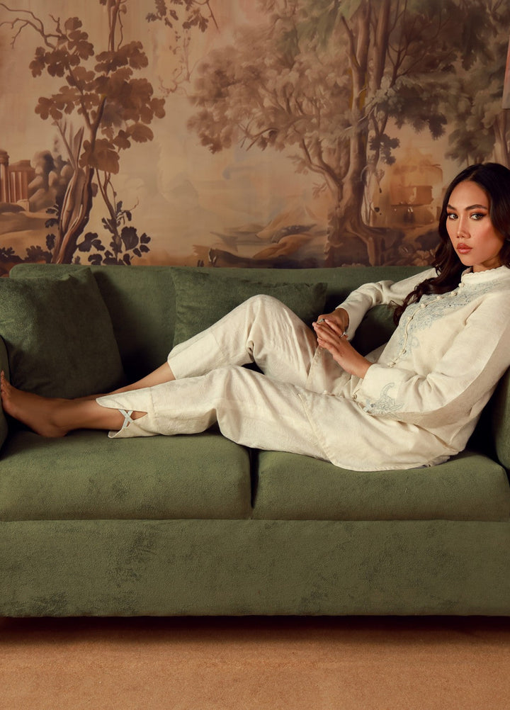 Sahar Women RTW Embroidered Jacquard 2 Piece Suit Moonstone Casual Collection