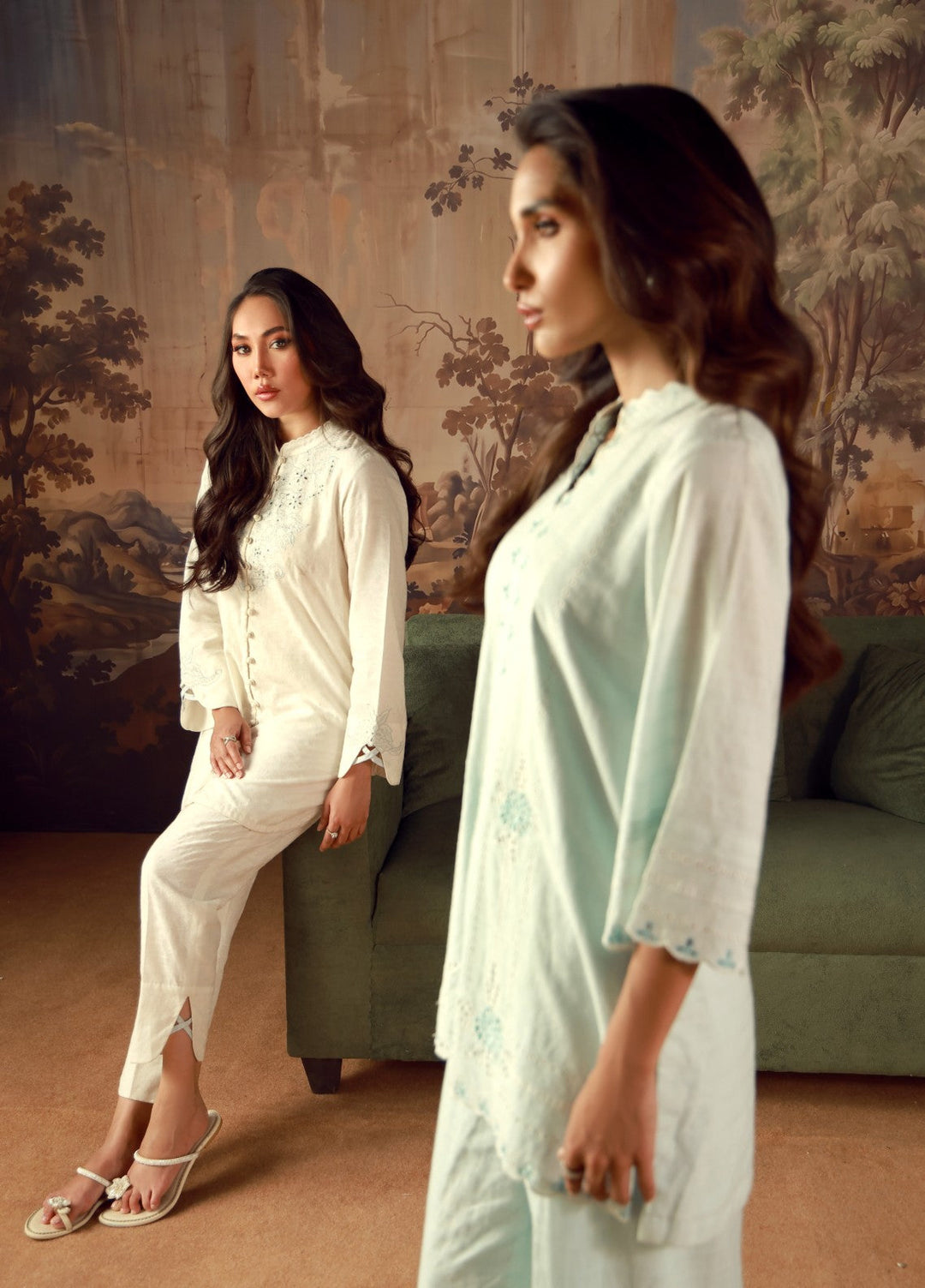 Sahar Women RTW Embroidered Jacquard 2 Piece Suit Moonstone Casual Collection