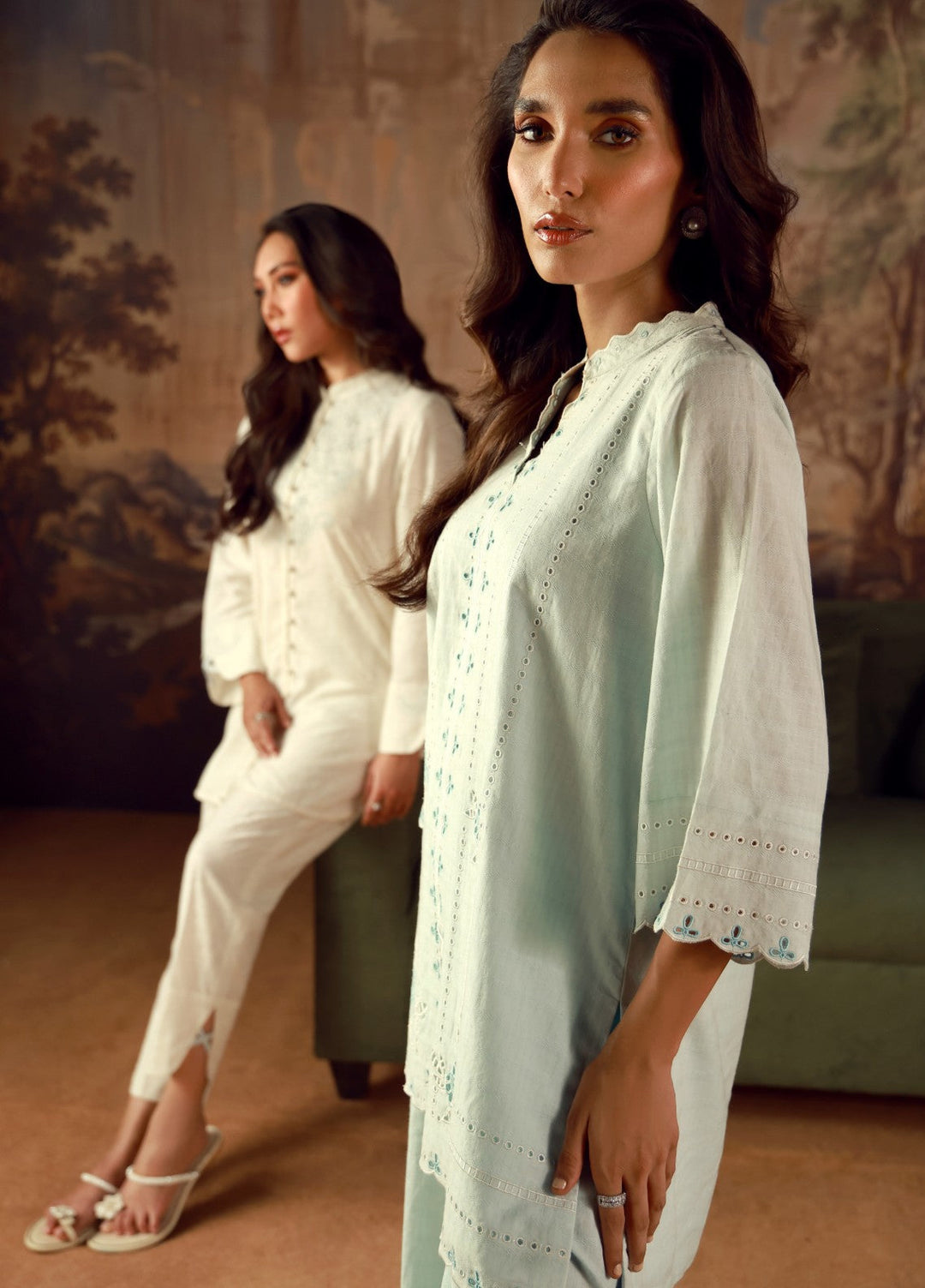 Sahar Women RTW Embroidered Jacquard 2 Piece Suit Moonstone Casual Collection