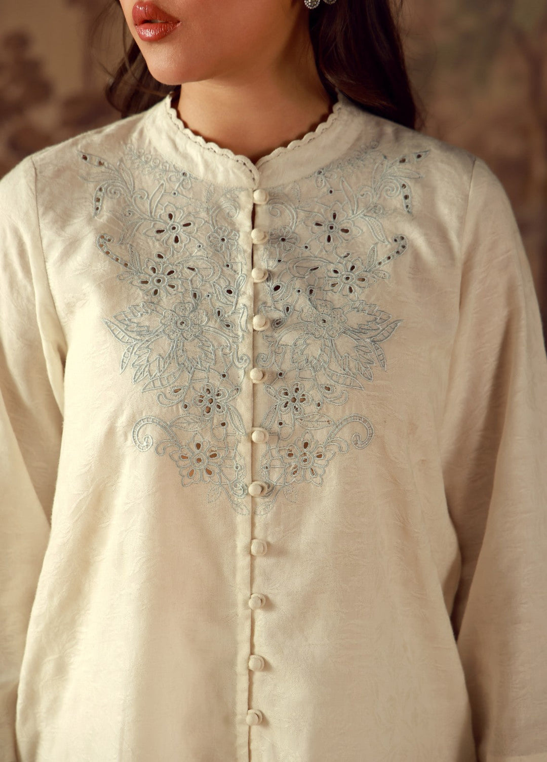 Sahar Women RTW Embroidered Jacquard 2 Piece Suit Moonstone Casual Collection