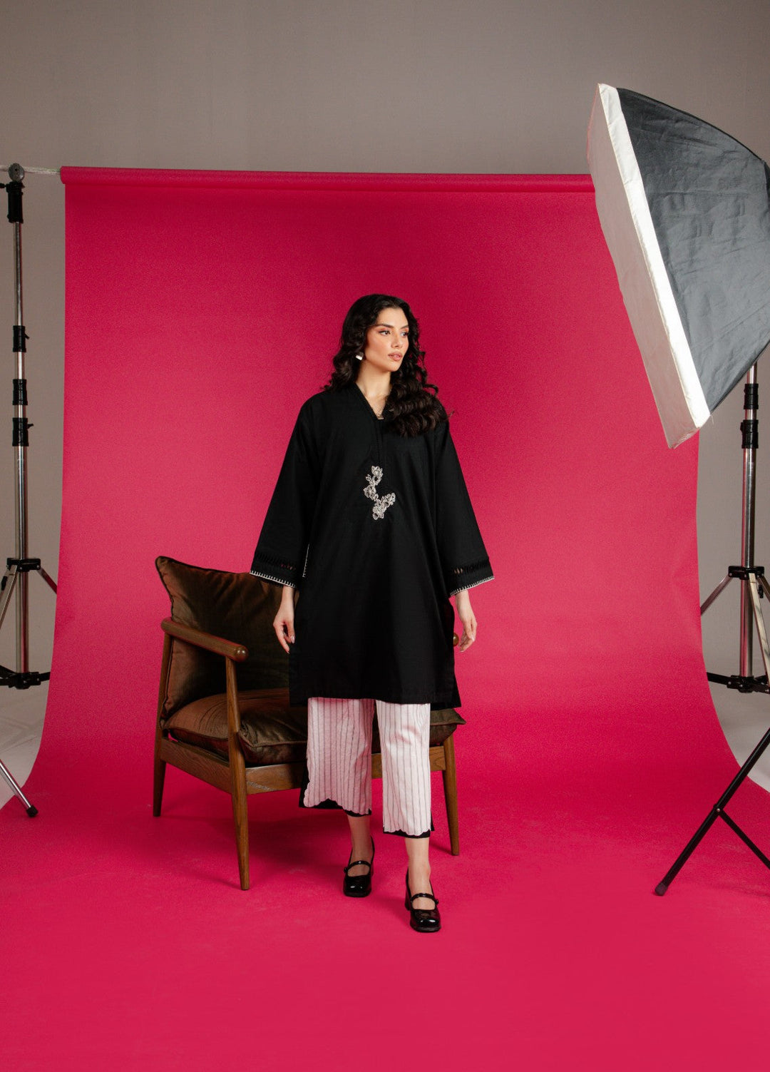 Sahar Women RTW Embroidered Cotton 2 Piece Suit Noir Casual Collection