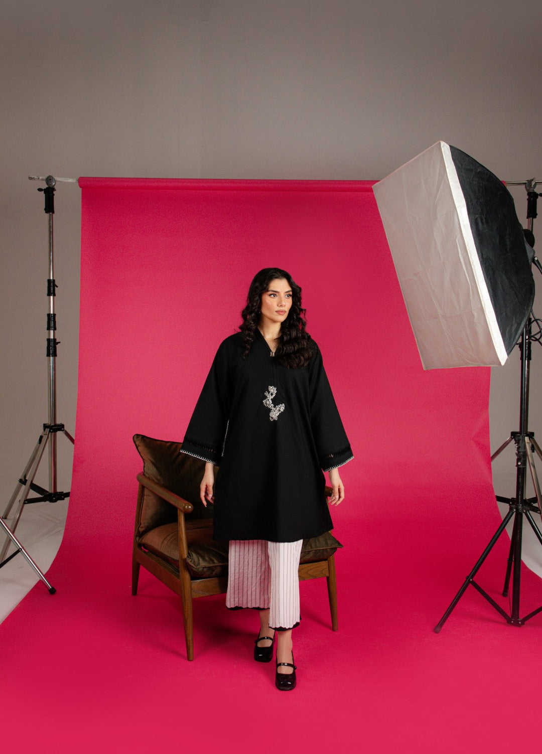 Sahar Women RTW Embroidered Cotton 2 Piece Suit Noir Casual Collection