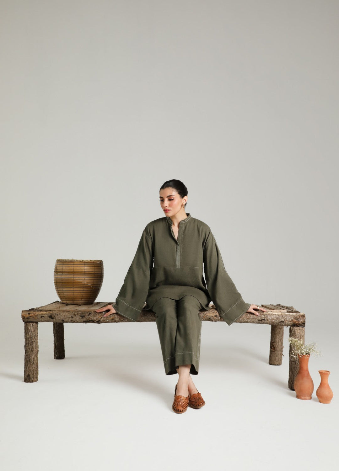 Sahar Women RTW Embroidered Cotton 2 Piece Suit Olive draft Casual Collection