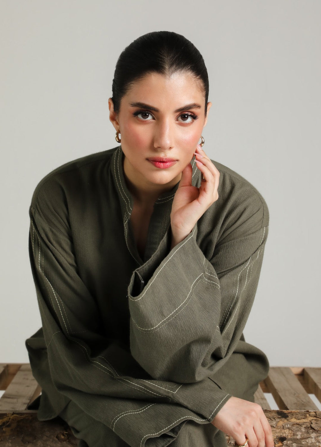 Sahar Women RTW Embroidered Cotton 2 Piece Suit Olive draft Casual Collection