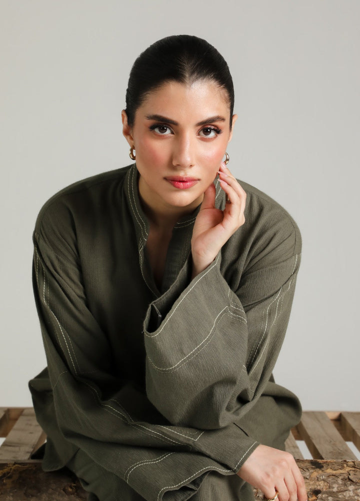Sahar Women RTW Embroidered Cotton 2 Piece Suit Olive draft Casual Collection