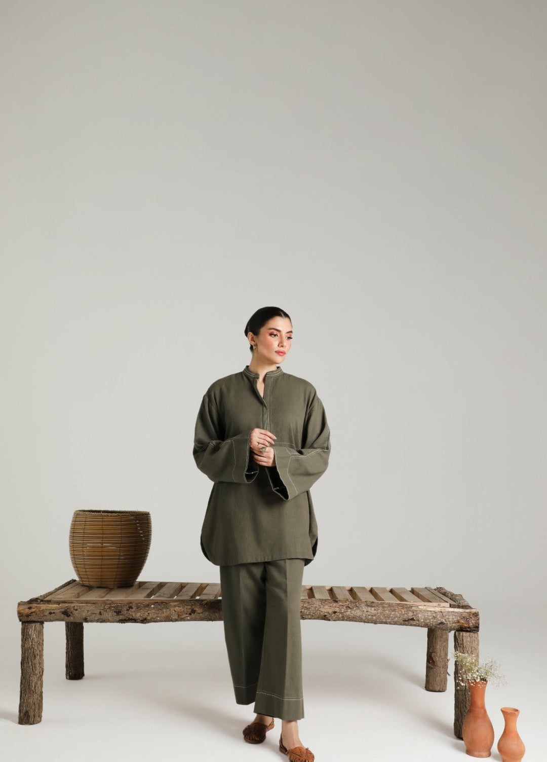 Sahar Women RTW Embroidered Cotton 2 Piece Suit Olive draft Casual Collection